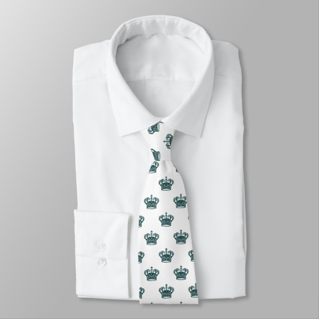 Crown 01 - Dark Green on White Neck Tie (Tied)