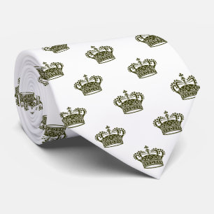 Crown 01 - Dark Olive on White Neck Tie