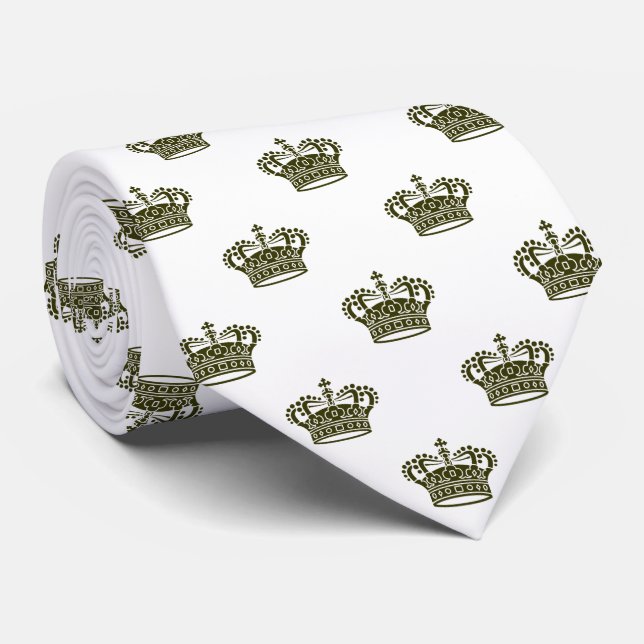 Crown 01 - Dark Olive on White Neck Tie (Rolled)