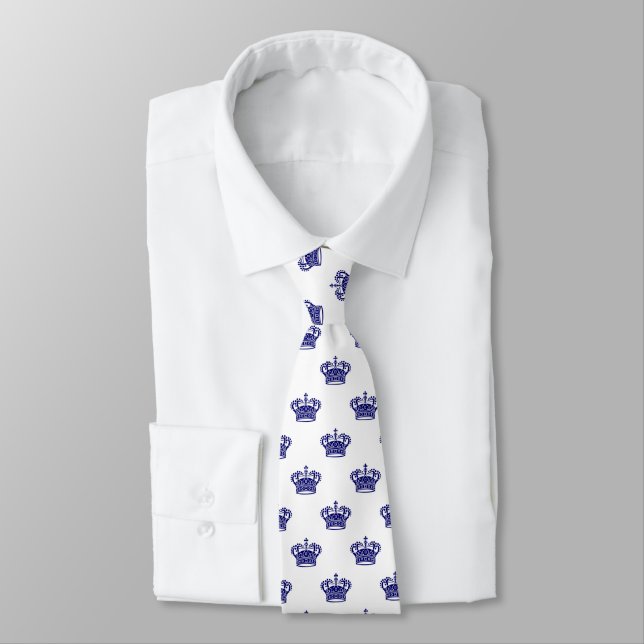 Crown 01 - Deep Navy Blue on White Neck Tie (Tied)