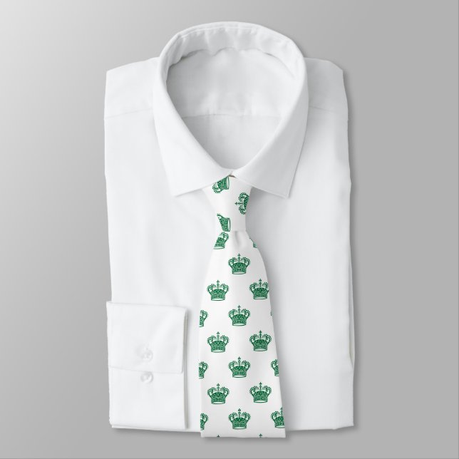 Crown 01 - Forest Green on White Neck Tie (Tied)
