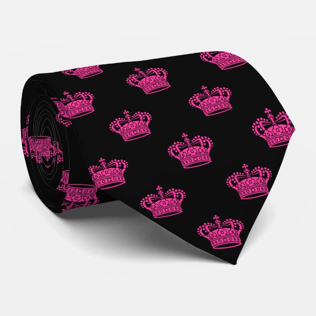Crown 01 - Hot Pink on Black Neck Tie (Rolled)