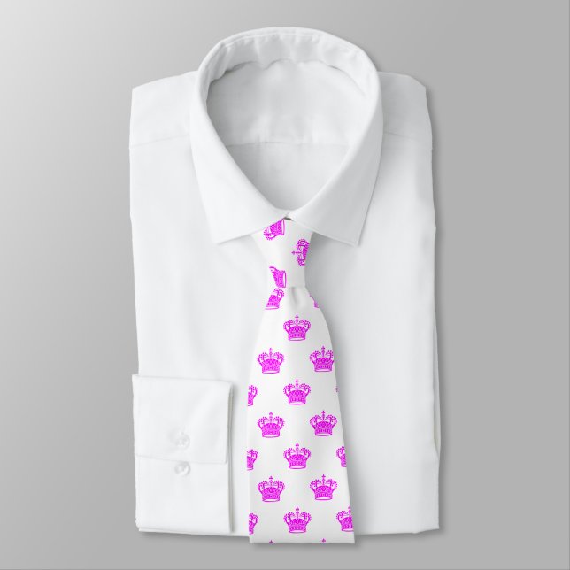 Crown 01 - Magenta on White Neck Tie (Tied)