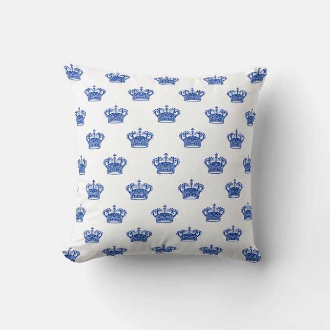 Crown 01 - Navy Blue on White Throw Pillow (Front)
