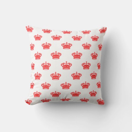 Crown 01 _ Red on White Throw Pillow