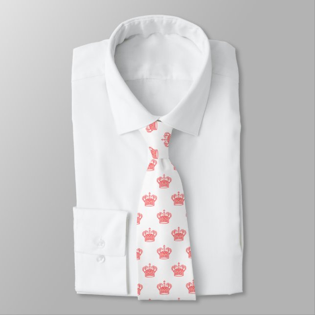 Crown 01 - Tropical Pink on White Neck Tie (Tied)