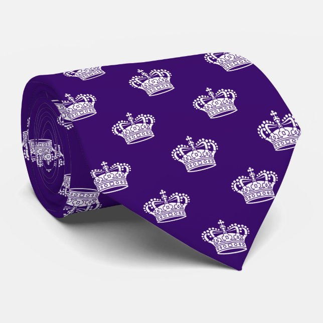 Crown 01 - White on Deep Purple Neck Tie (Rolled)