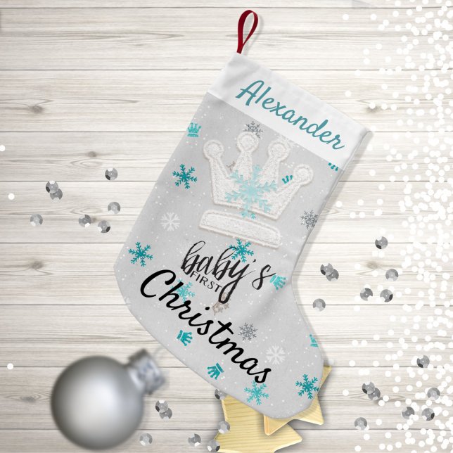 Crown and Blue Snowflakes First Christmas Stocking (Creator Uploaded)