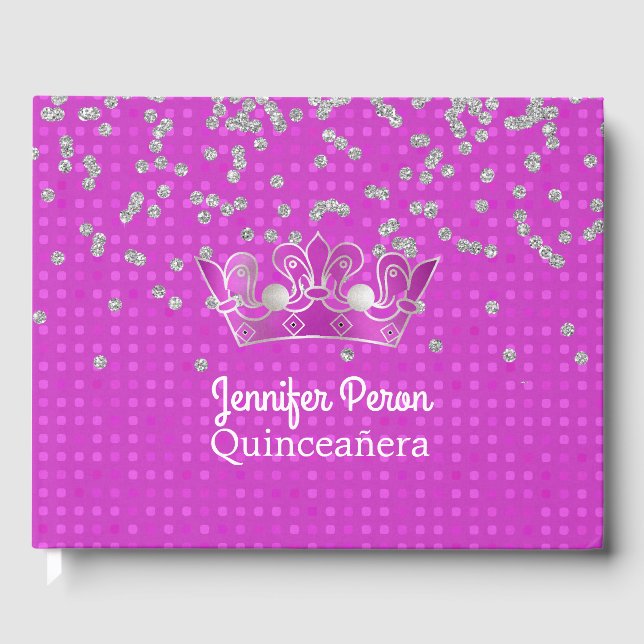 Crown and Diamonds Quinceañera Guest Book (Front)