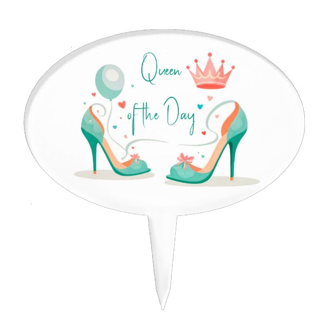 Crown and High Heels – Glamorous Pink & Mint Theme Cake Topper (Front)