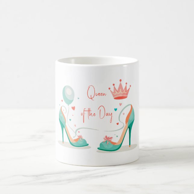 Crown and High Heels – Glamorous Pink & Mint Theme Coffee Mug (Center)