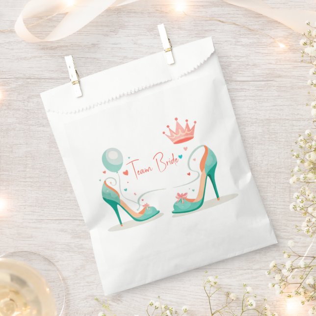 Crown and High Heels – Glamorous Pink & Mint Theme Favor Bag (Clipped)