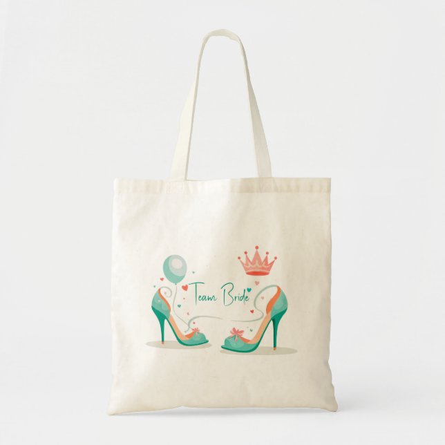 Crown and High Heels – Glamorous Pink & Mint Theme Tote Bag (Front)