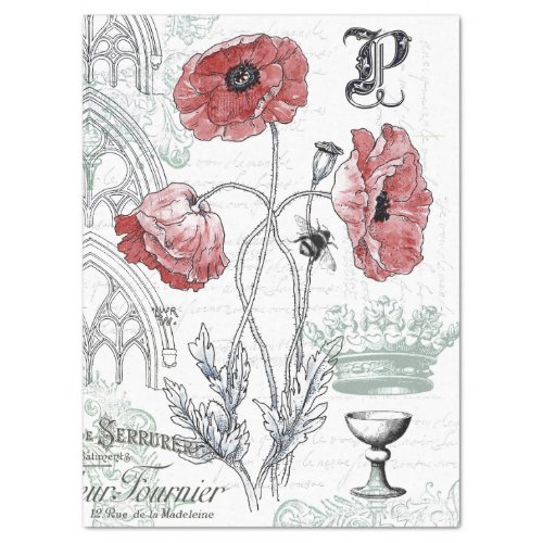 CROWN AND RED POPPY VINTAGE TISSUE PAPER