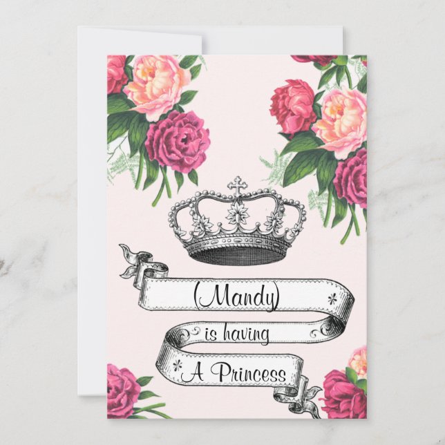 Crown and Roses Princess Baby Shower Invite (Front)