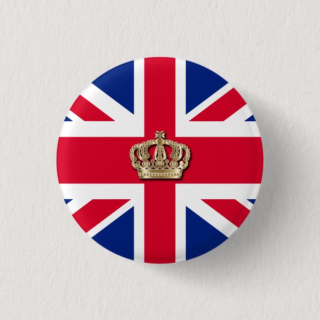 Crown and Union Jack Patriotic 3 Cm Round Badge Button (Front)