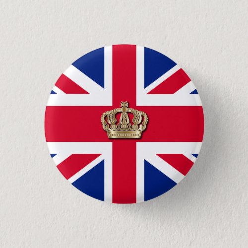 Crown and Union Jack Patriotic 3 Cm Round Badge Button