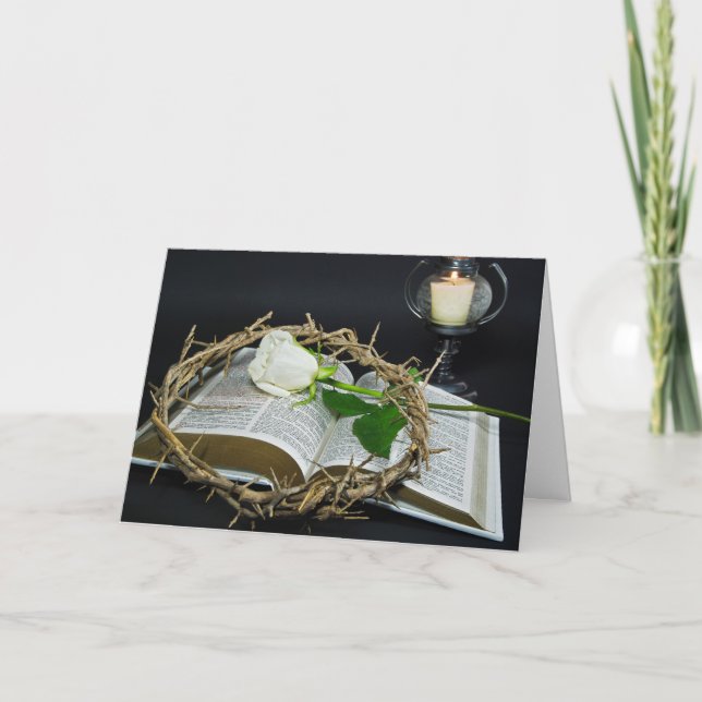 crown and white rose on Bible Holiday Card (Front)