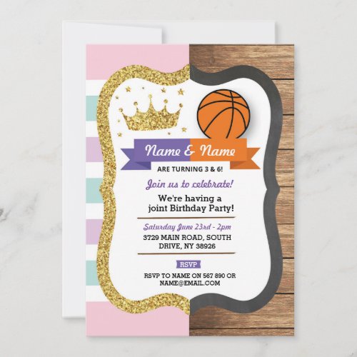 Crown  Basketball Joint Birthday Girl Boy Sports Invitation