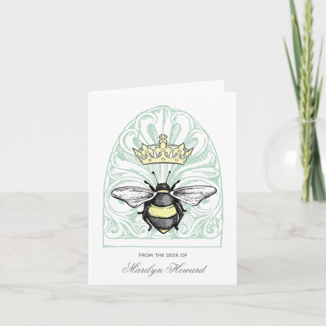 Crown Bee (Green) | Personalized Note Card (Front)