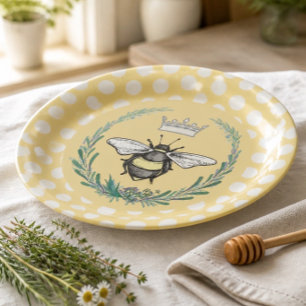 Crown Bee Honey Polka Dot Paper Plates
