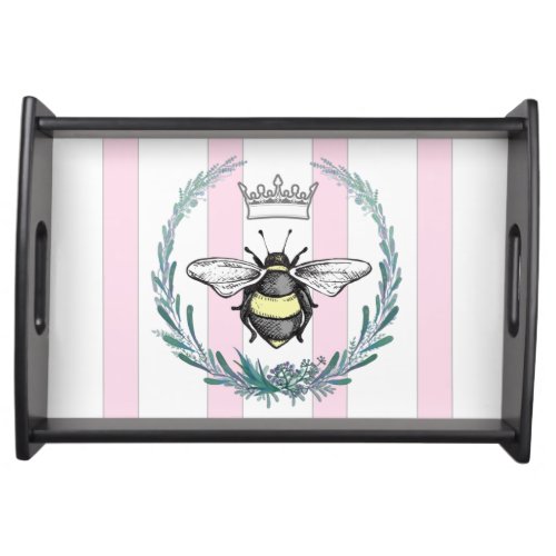 Crown Bee in Wreath  Pink  White Striped  Serving Tray