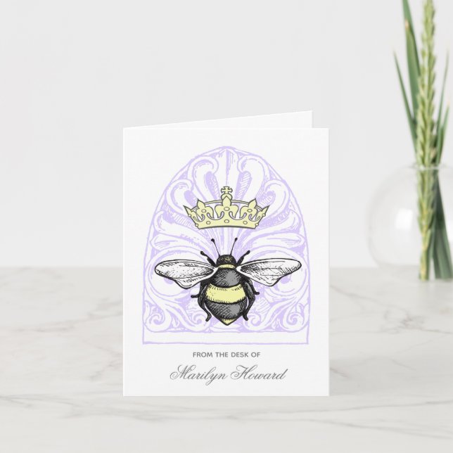 Crown Bee (Purple) | Personalized Note Cards (Front)