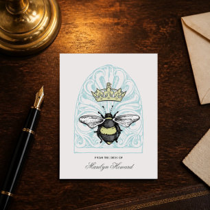 Crown Bee (Teal) Personalized Note Cards