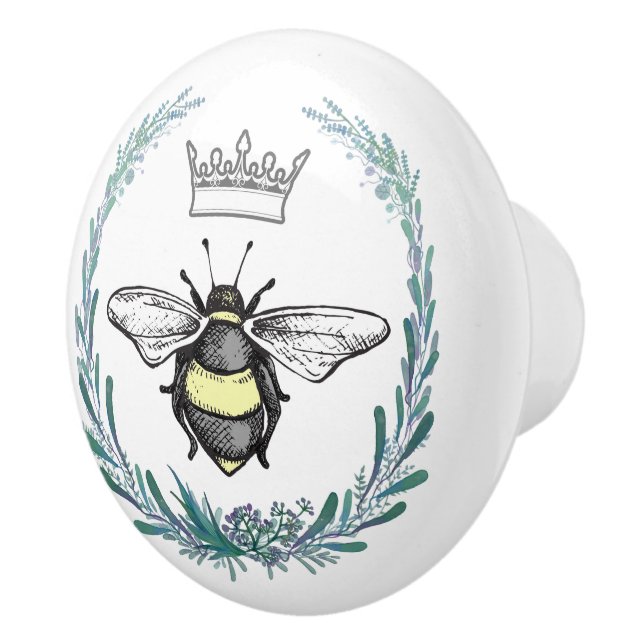 Crown Bee Wreath Ceramic Knob (Right)