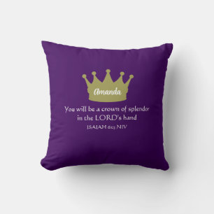 Crown Bible Verse Christian Faith Dark Purple Throw Pillow