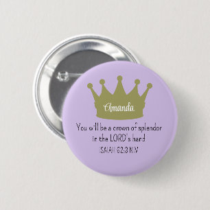 Crown Bible Verse Christian Faith Light Purple Button