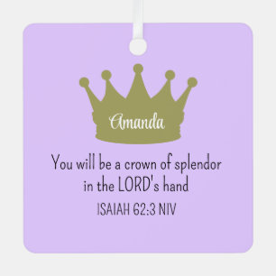 Crown Bible Verse Christian Faith Light Purple Metal Ornament