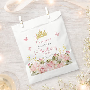 Crown Butterflies Floral Princess 1st Birthday Favor Bag
