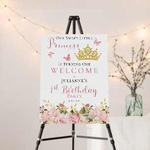 Crown Butterflies Floral Princess 1st Birthday Foam Board