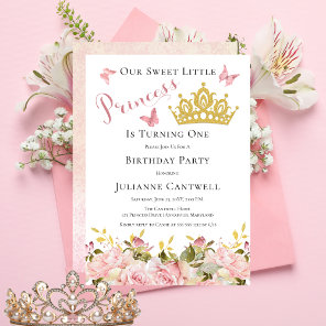 Crown | Butterflies Floral Princess 1st Birthday I Invitation