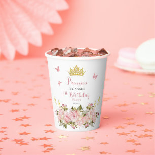 Crown Butterflies Floral Princess 1st Birthday Paper Cups