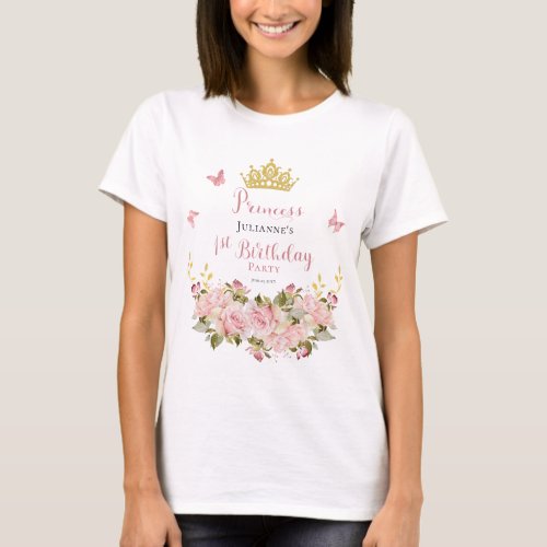 Crown  Butterflies Floral Princess 1st Birthday T_Shirt