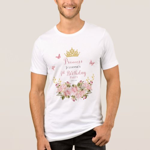 Crown  Butterflies Floral Princess 1st Birthday Tri_Blend Shirt