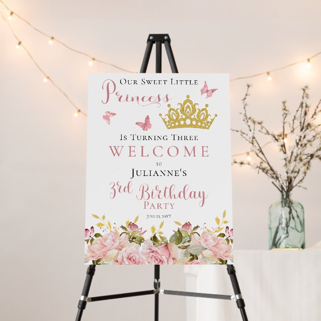 Crown | Butterflies Floral Princess 3rd Birthday Foam Board (In Situ (Stand))