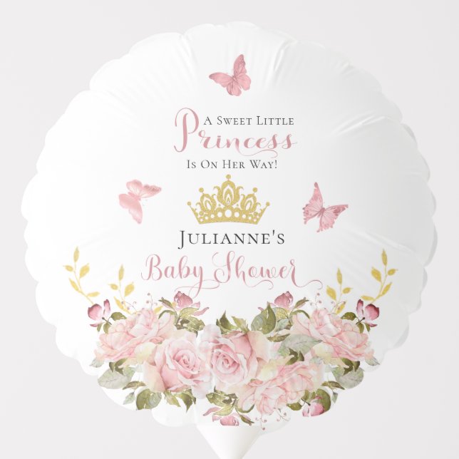 Crown | Butterflies Floral Princess Baby Shower Balloon (Front)