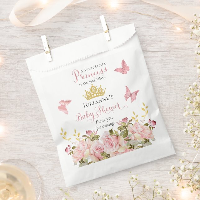 Crown | Butterflies Floral Princess Baby Shower Favor Bag (Clipped)