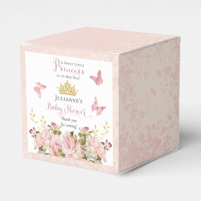 Crown | Butterflies Floral Princess Baby Shower Favor Boxes (Front Side)