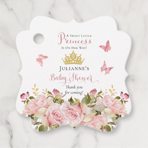 Crown  Butterflies Floral Princess Baby Shower Favor Tags