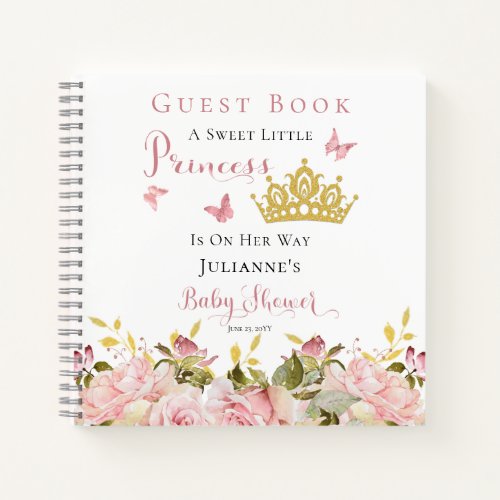 Crown  Butterflies Floral Princess Baby Shower Fo Notebook