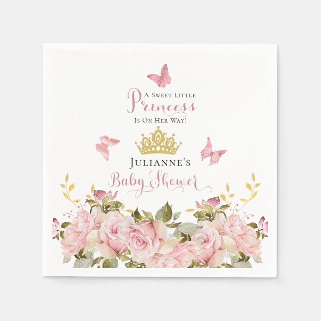 Crown | Butterflies Floral Princess Baby Shower Napkins (Front)
