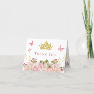Crown Butterflies Floral Princess Birthday Letterpress Thank You Card