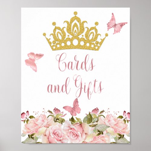 Crown Butterflies Pink Floral Cards and Gifts Sign