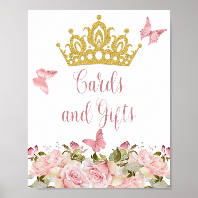 Crown Butterflies Pink Floral Cards and Gifts Sign (Front)