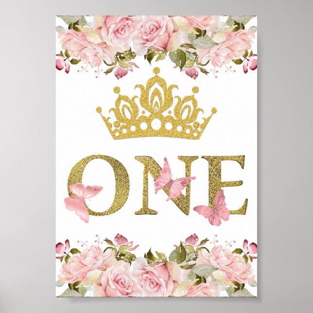 Crown Butterflies Pink Floral High Chair Sign (Front)