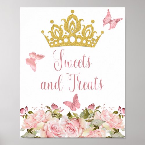 Crown Butterflies Pink Floral Sweets  Treats Poster